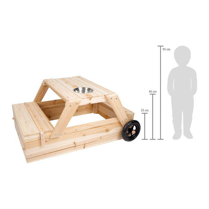 Sandkasten mit Sitzgruppe & Matschtisch – 3-in-1 Outdoor-Spielspaß
