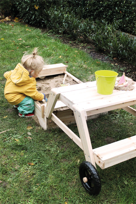 Sandkasten mit Sitzgruppe & Matschtisch – 3-in-1 Outdoor-Spielspaß
