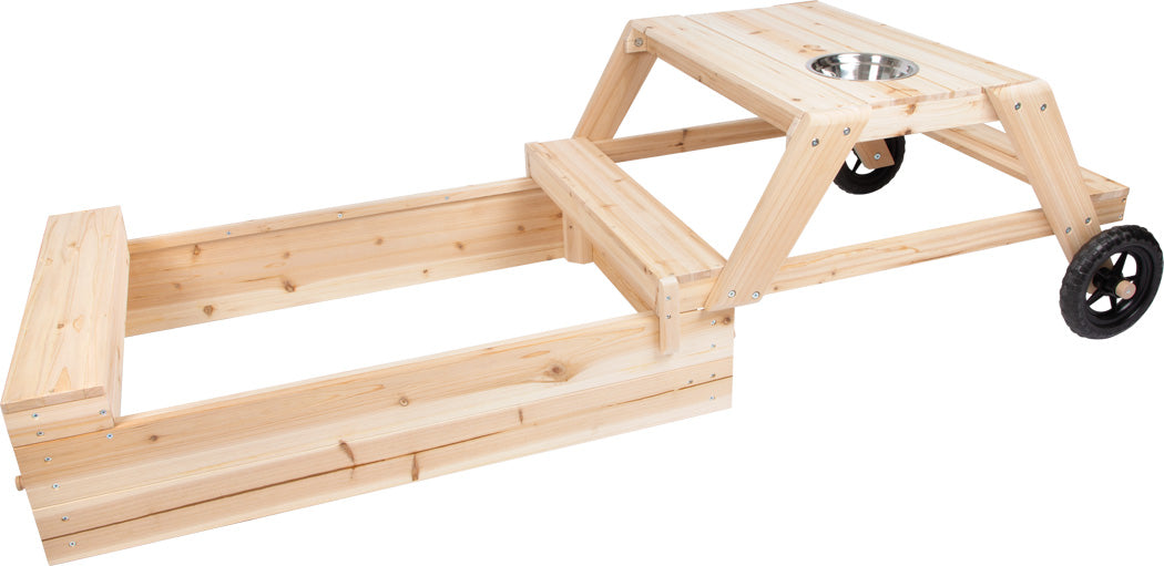 Sandkasten mit Sitzgruppe & Matschtisch – 3-in-1 Outdoor-Spielspaß
