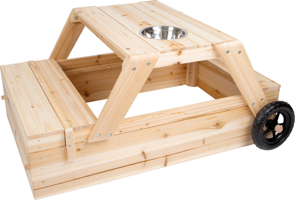 Sandkasten mit Sitzgruppe & Matschtisch – 3-in-1 Outdoor-Spielspaß