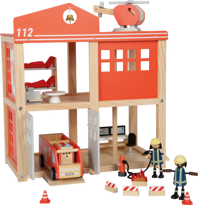 Große Feuerwache aus Holz mit Zubehör – spannende Einsätze im Kinderzimmer
