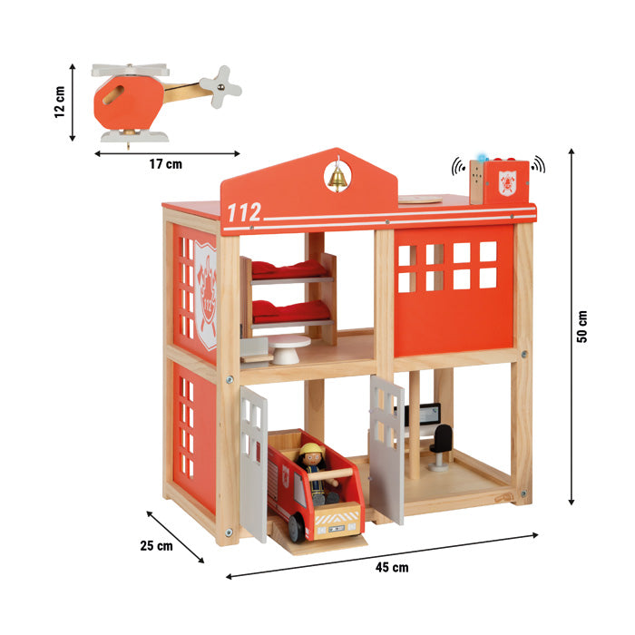 Große Feuerwache aus Holz mit Zubehör – spannende Einsätze im Kinderzimmer
