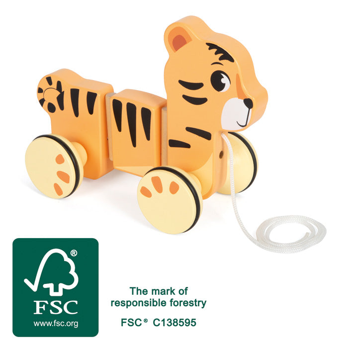 Nachziehtier „Tiger Safari“ aus Holz – Lauflernspielzeug für kleine Entdecker