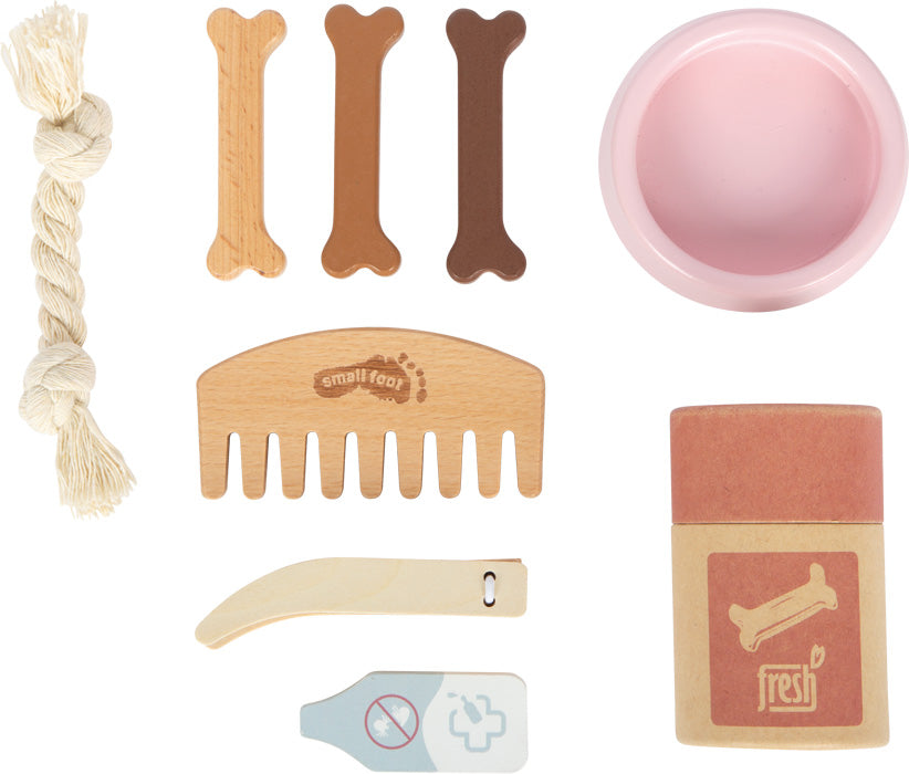 Hund mit Tasche und Pflege-Set Rosa – ein kleiner Vierbeiner zum Liebhaben