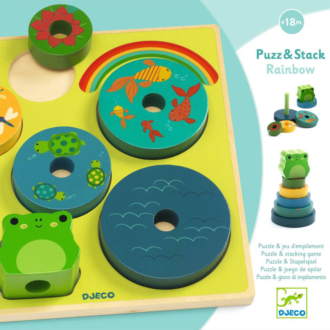 Djeco Stapelpuzzle „Rainbow“ – 2-in-1 Puzzle & Stapelspiel aus Holz