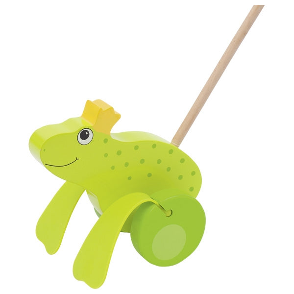 Schiebetier „Froschkönig“ aus Holz – Lauflernspielzeug für kleine Entdecker