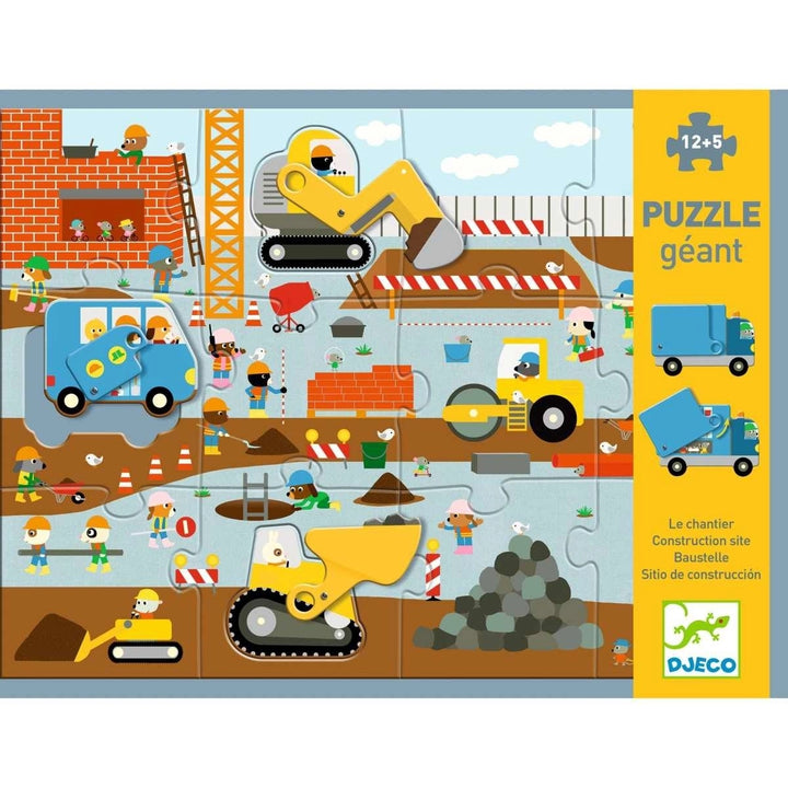 Djeco Bodenpuzzle „Baustelle“ – 12 + 5 Teile Großformat-Puzzle