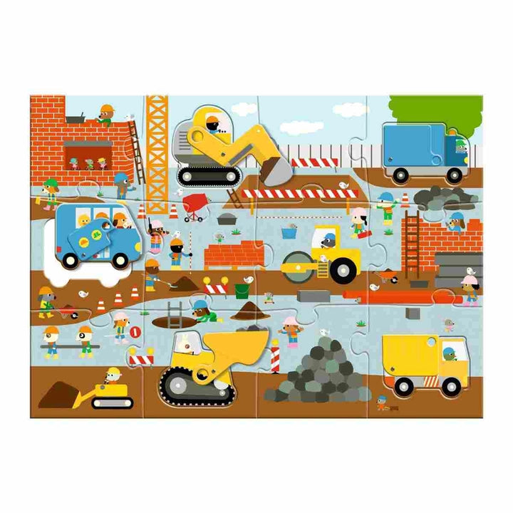 Djeco Bodenpuzzle „Baustelle“ – 12 + 5 Teile Großformat-Puzzle