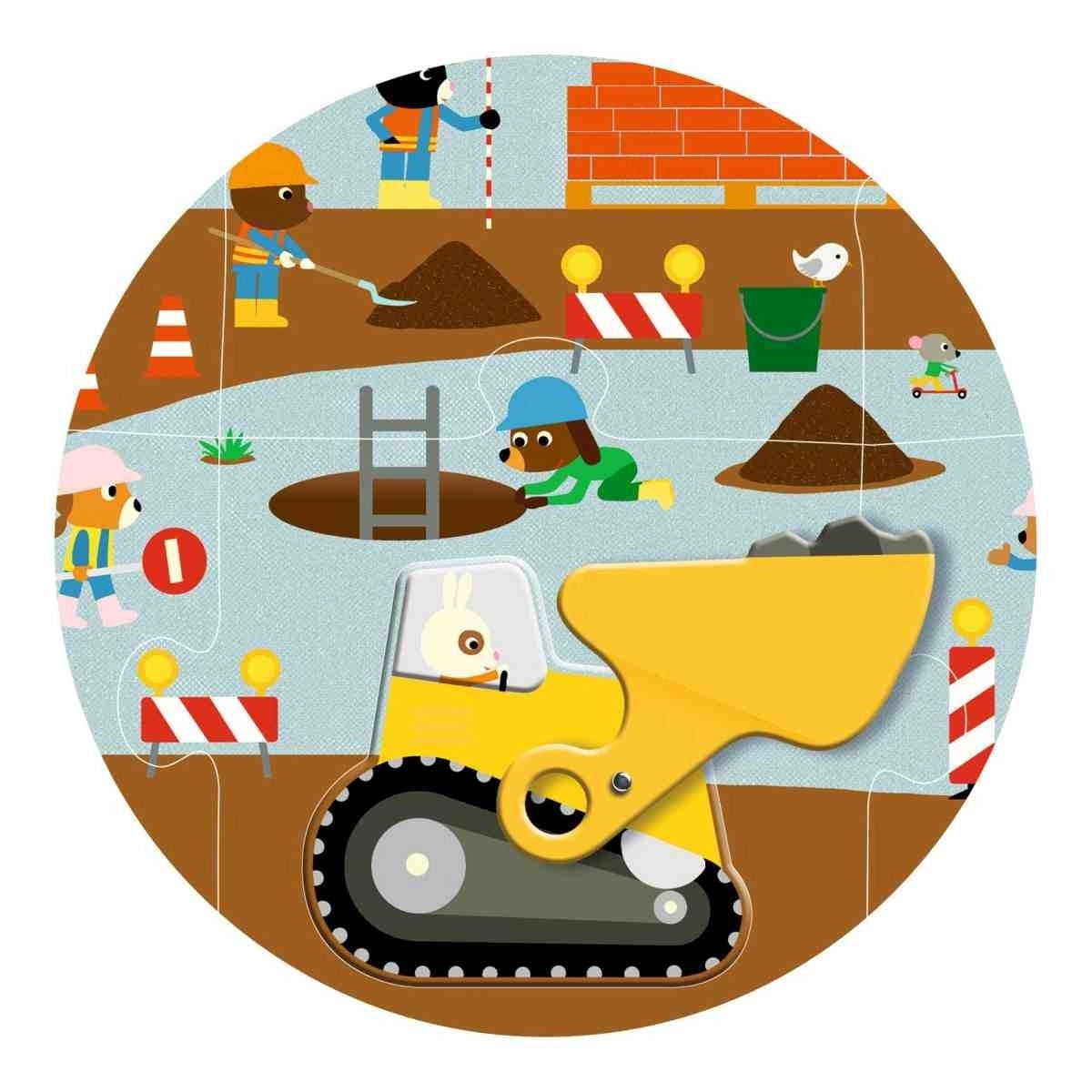 Djeco Bodenpuzzle „Baustelle“ – 12 + 5 Teile Großformat-Puzzle