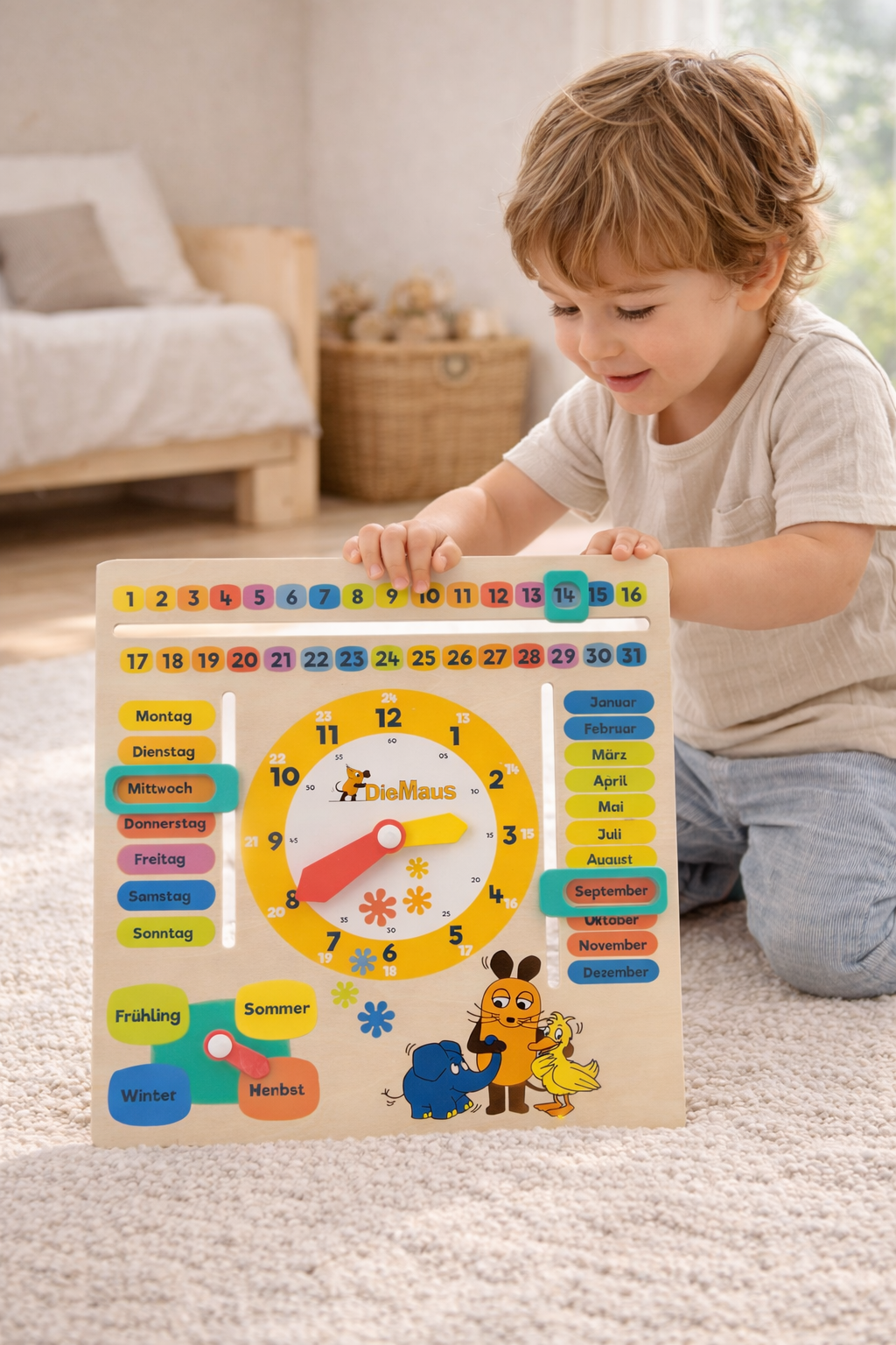 „Die Maus“ Lernuhr mit Kalender – spielerisch Zeit verstehen