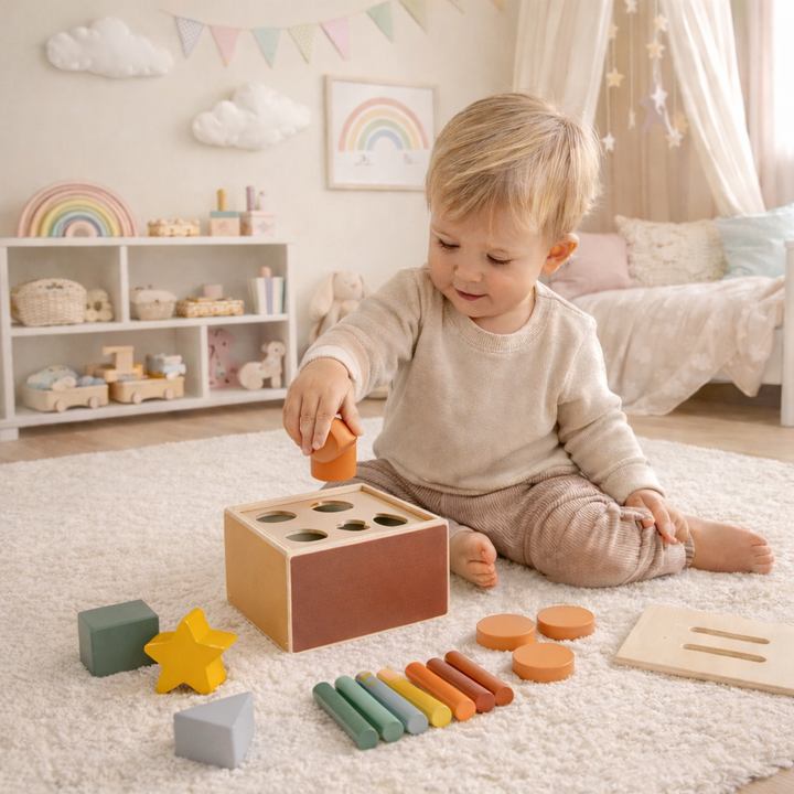 Montessori Steckspiel aus Holz – Formen erkennen & gezielt stecken