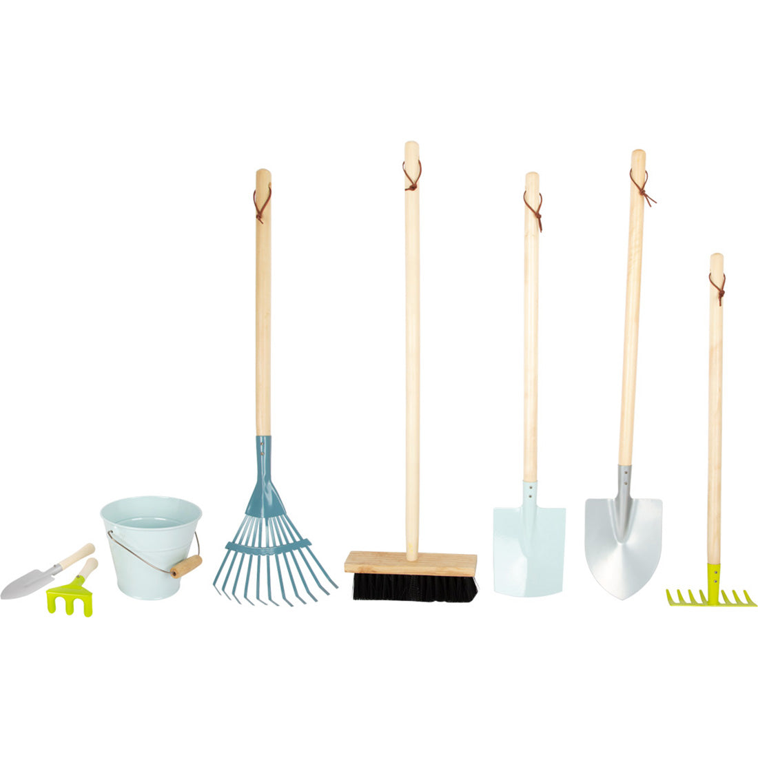 Großes Gartenwerkzeug-Set - Schaufel, Rechen, Eimer