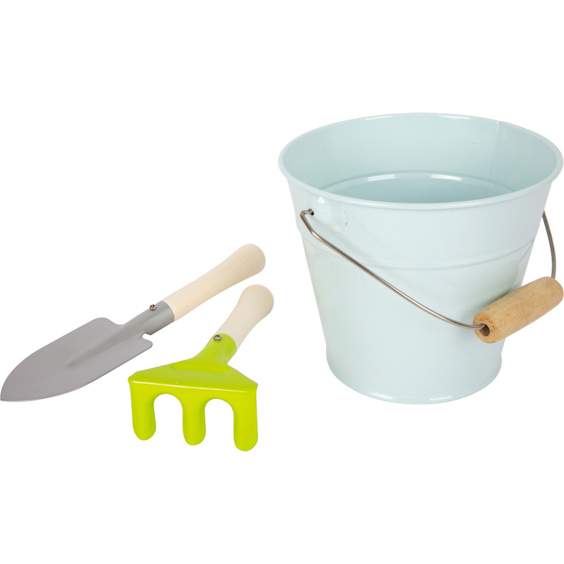 Großes Gartenwerkzeug-Set - Schaufel, Rechen, Eimer