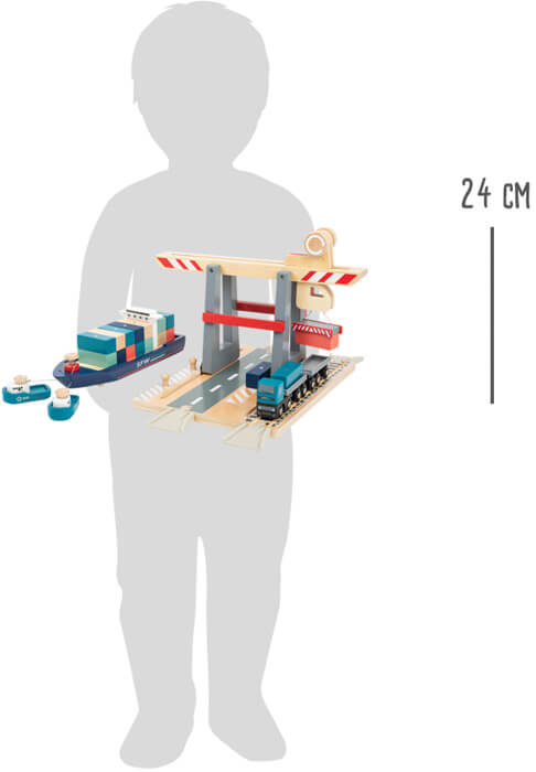 Hafenset mit Container, hier die Größenskizze von Spielspecht