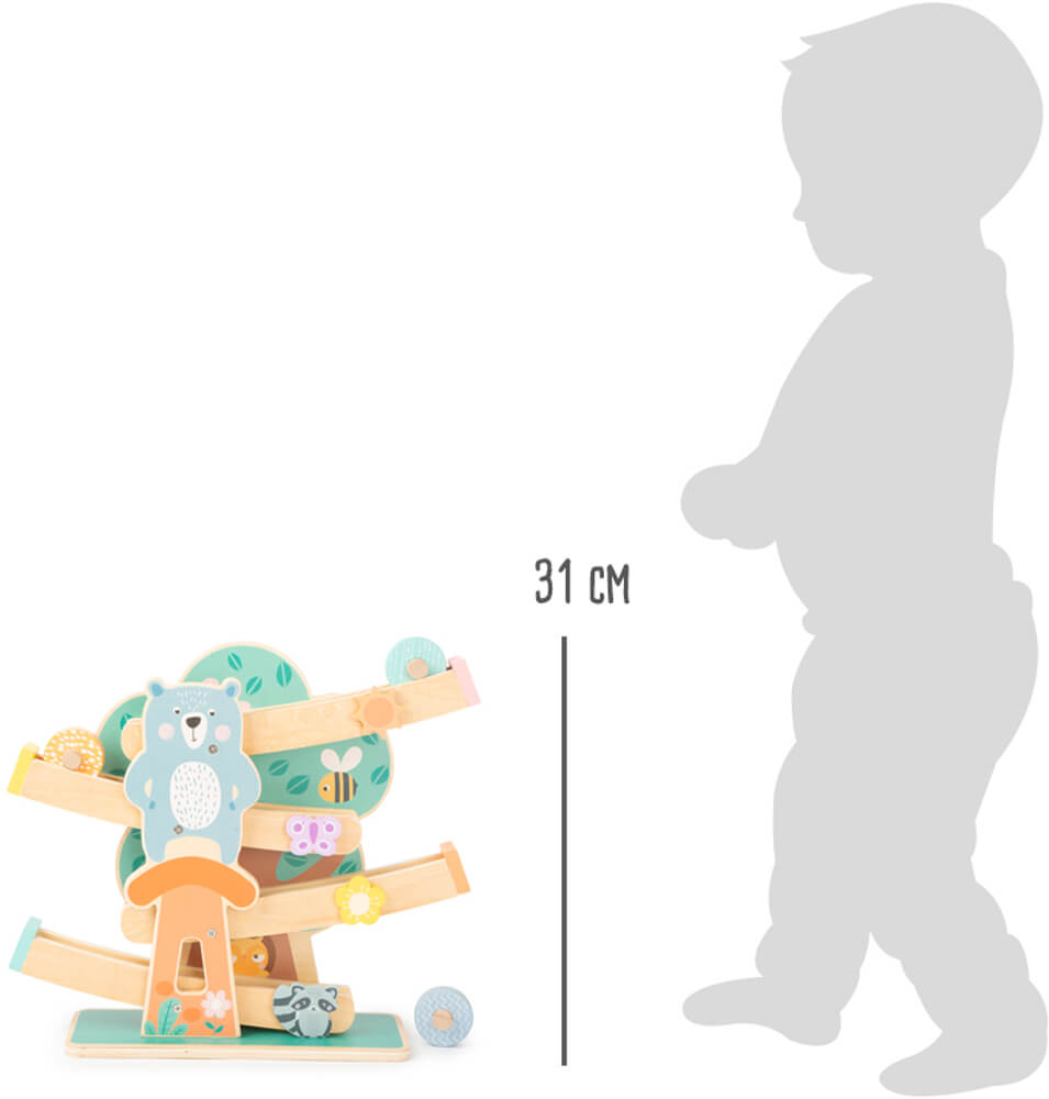 Kugelbahn Pastell Tiere Größenskizze von Spielspecht