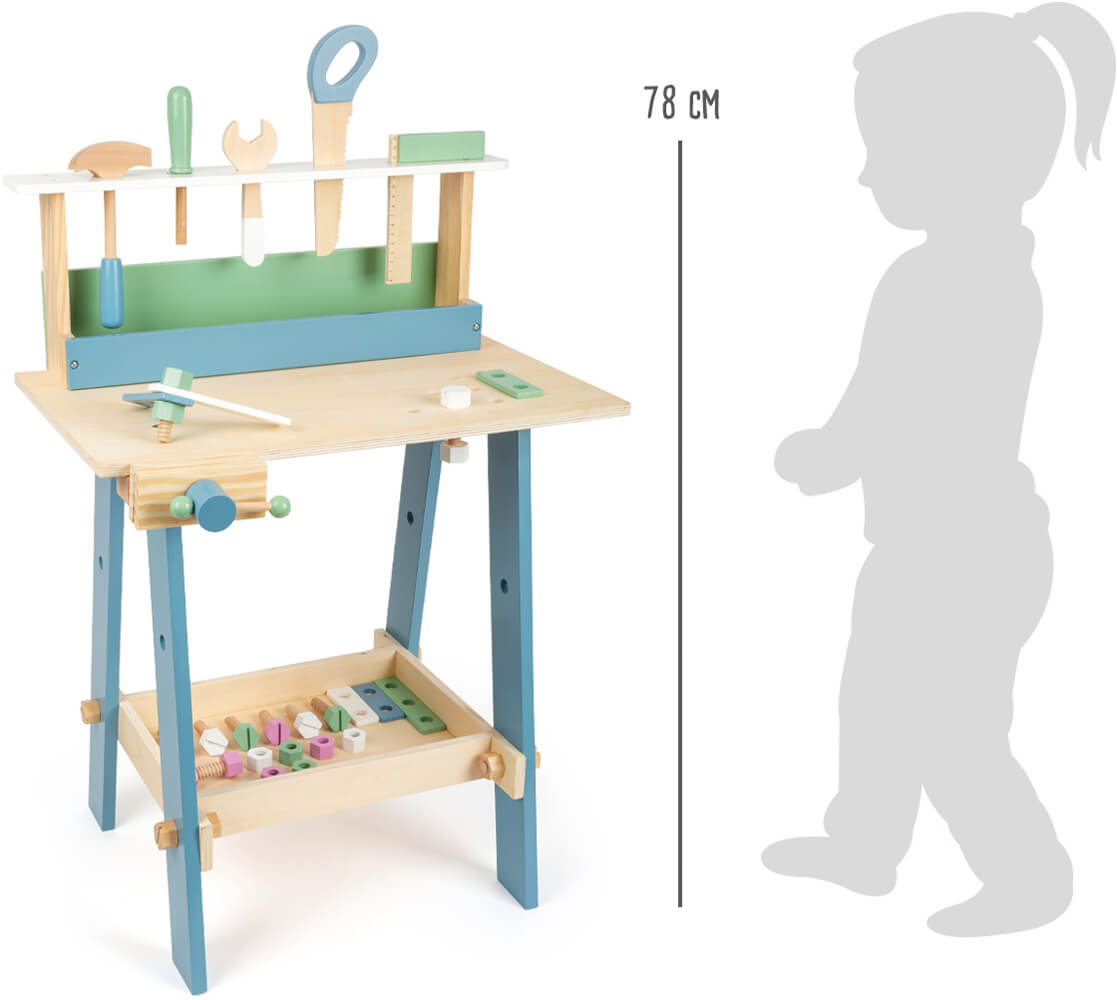 Werkbank im nordischen Design Größenskizze von Spielspecht